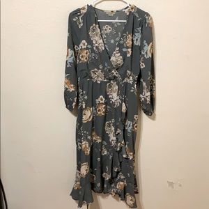 Anama faux wrap dress grey flower pattern!